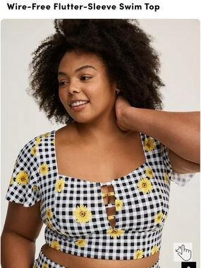 torrid Black Gingham & Yellow Sunflower Wire-Free Swim Top